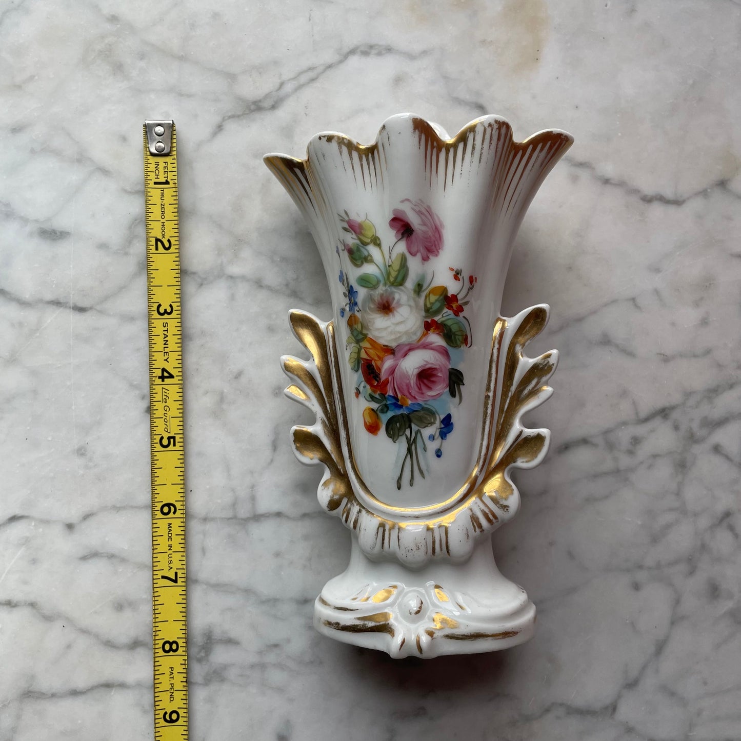 Victorian Hand Painted Porcelain Bud Vase with Roses