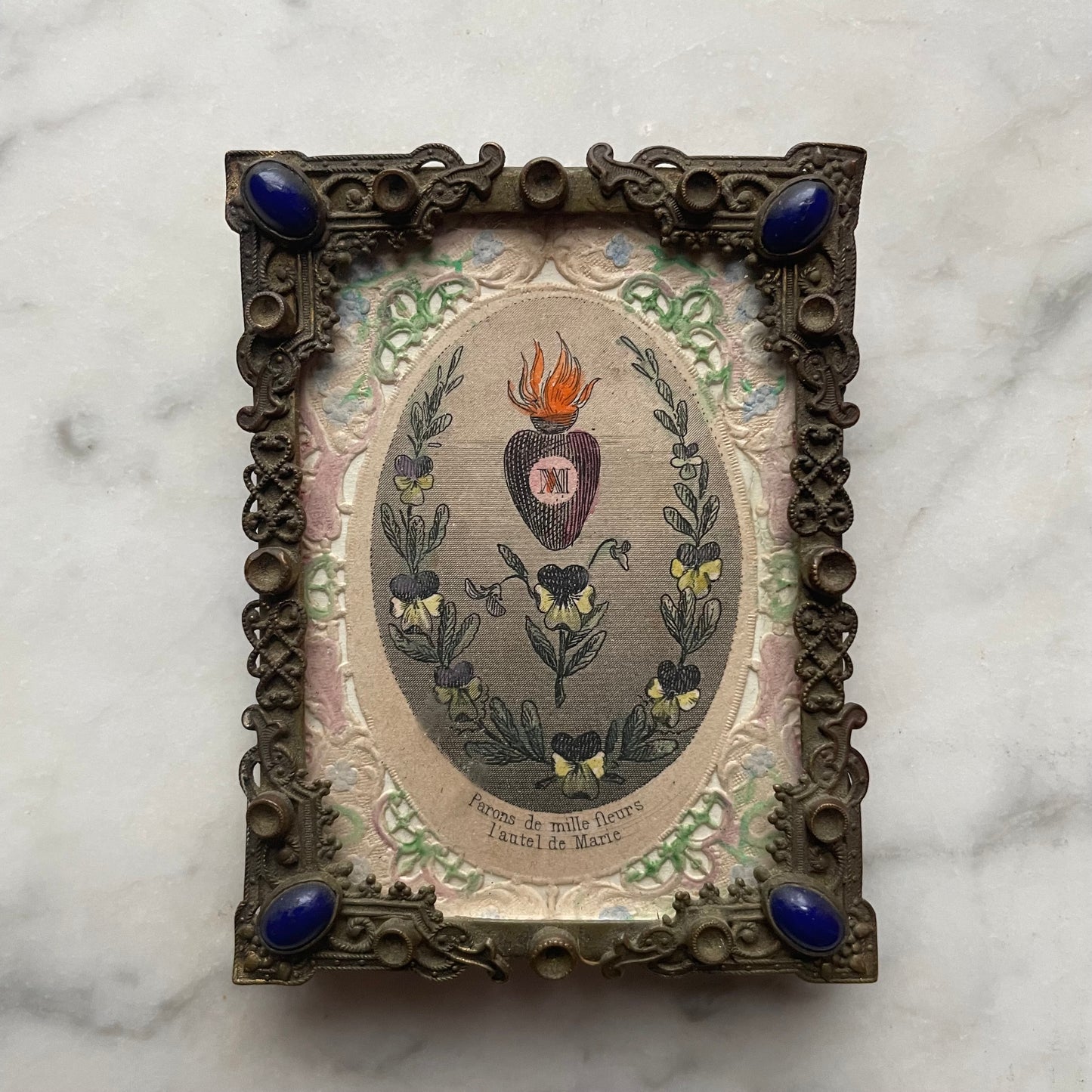 Antique Sacred Heart Canivete in Miniature Frame