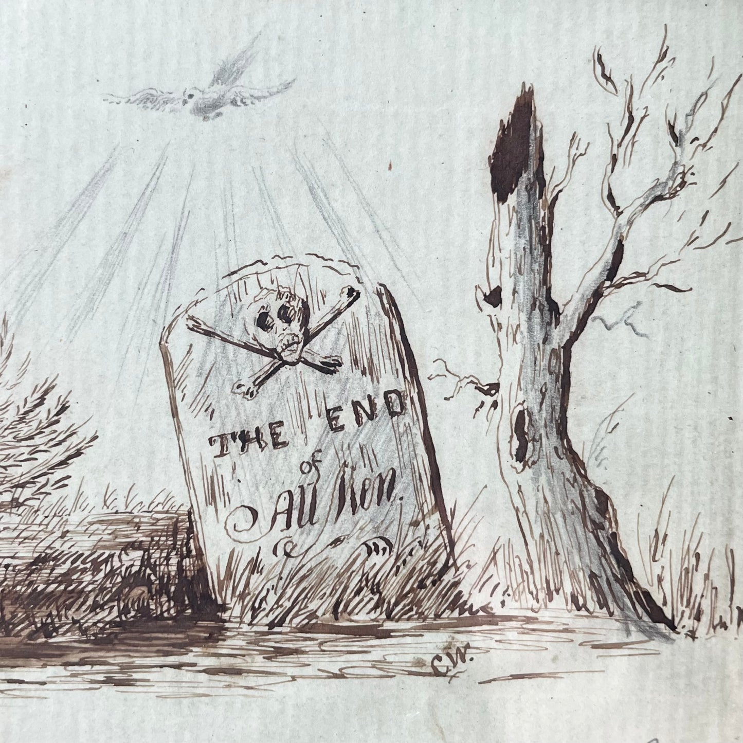 The End of All Men | Victorian Memento Mori Gravestone Drawing