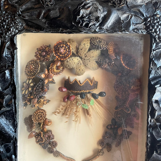 Victorian Seed Wreath in Leatherwork Shadow Box