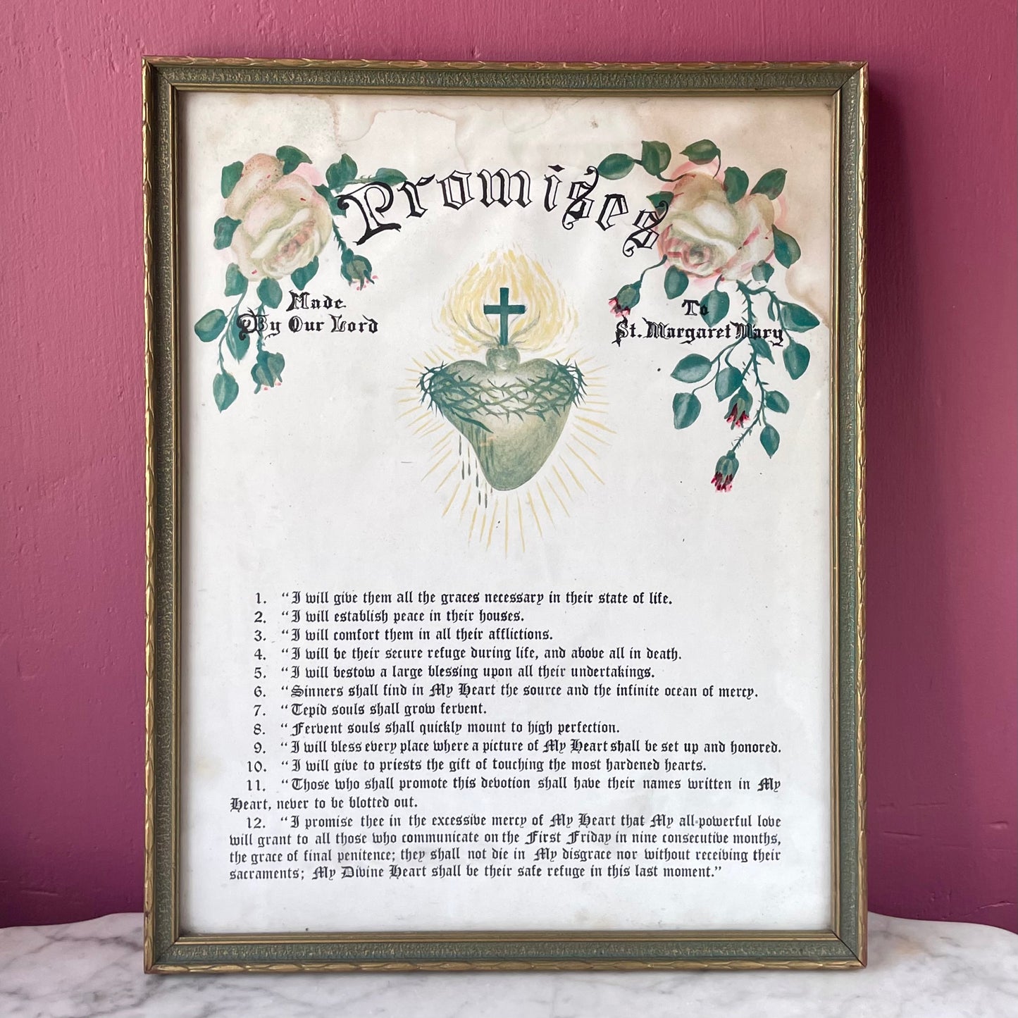 Twelve Promises of the Sacred Heart | Vintage Print | Saint Margaret Mary Alacoque