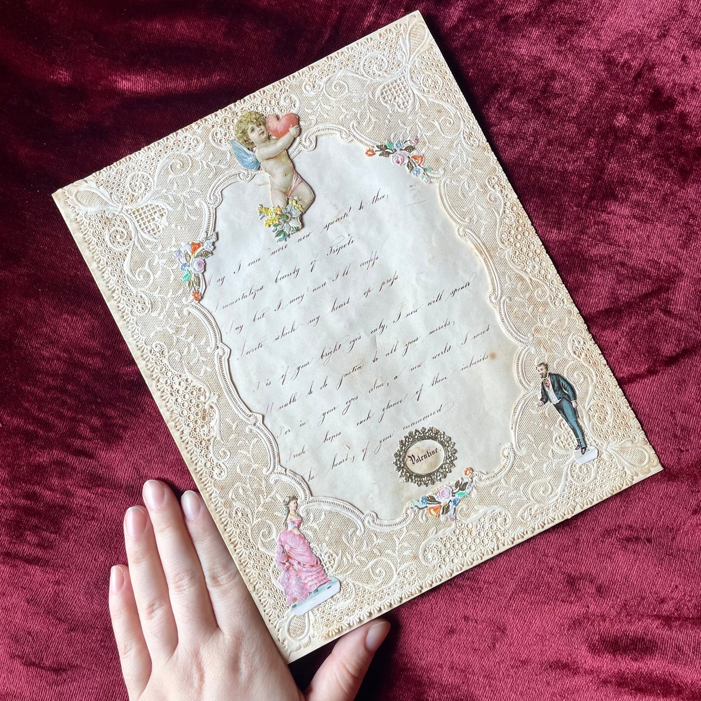 Victorian Quarto Valentine with Lace Paper and Hand Writing