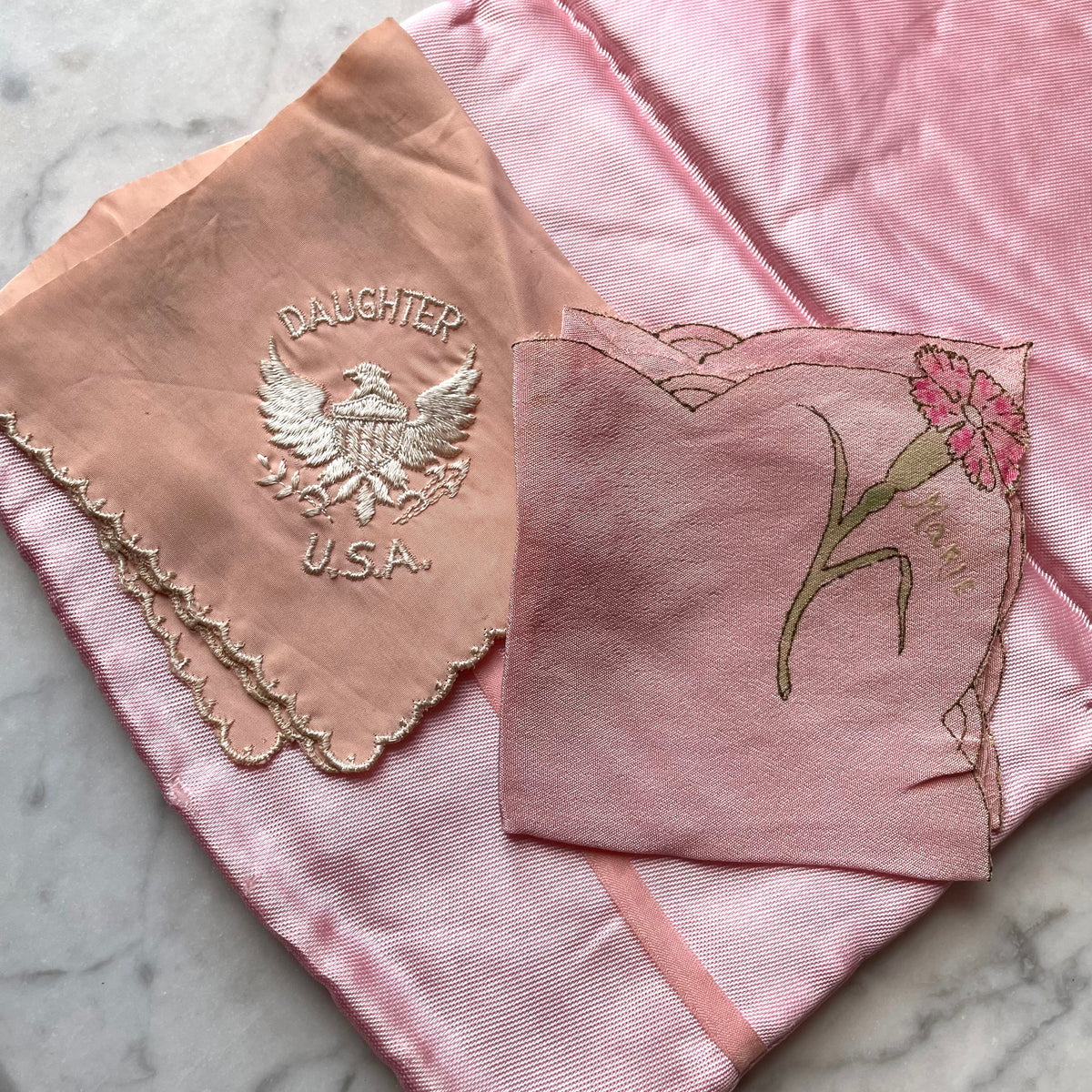 Antique 1930s Pink Satin Handkerchief Holder