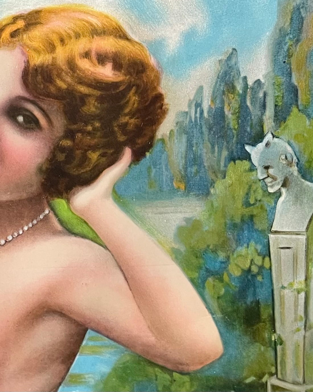 Girl & the Devil | Antique 1929 Lithograph Print