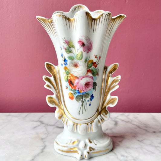 Victorian Hand Painted Porcelain Bud Vase with Roses