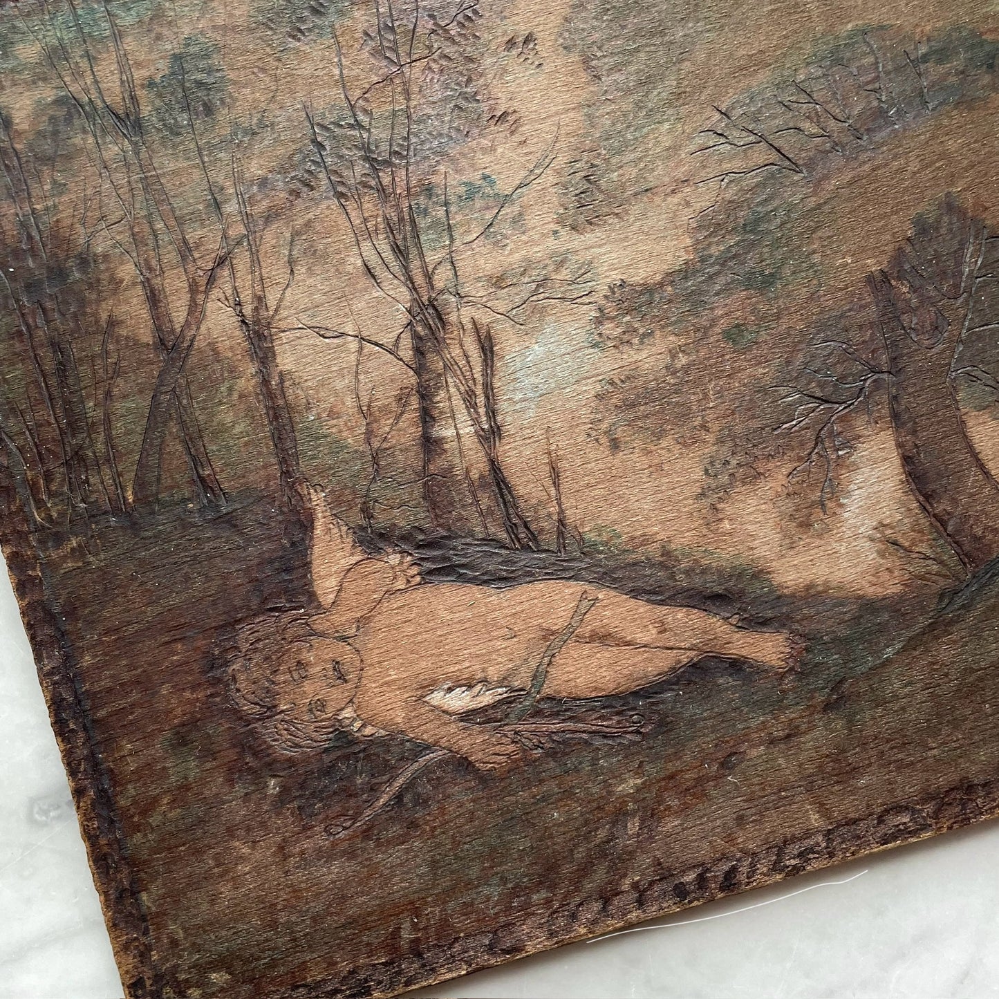 “A Sleeping Love” | Antique Pyrography