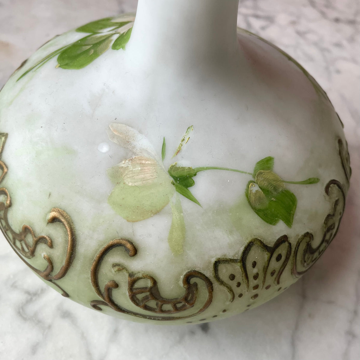Antique Hand Painted Milk Glass Decanter