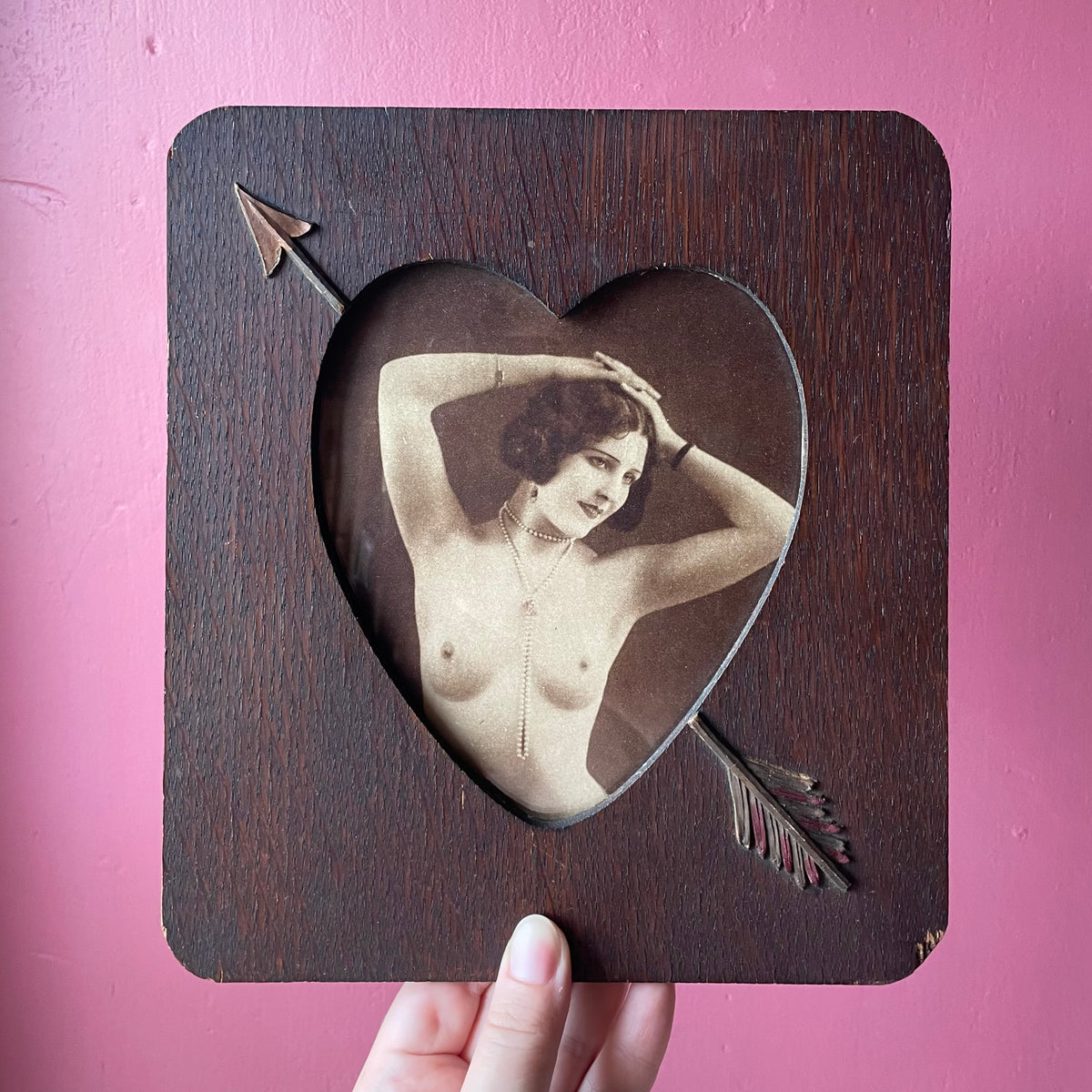 Antique 1920s Nude in Heart & Arrow Frame
