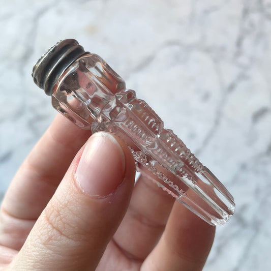 Victorian Cut Glass Perfume Bottle with Sterling Top