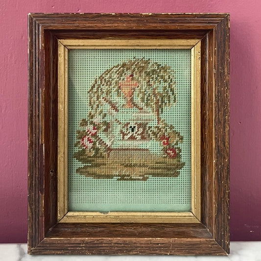 Victorian Mourning Punch Paper Embroidery | Weeping Willow with Urn & Skull