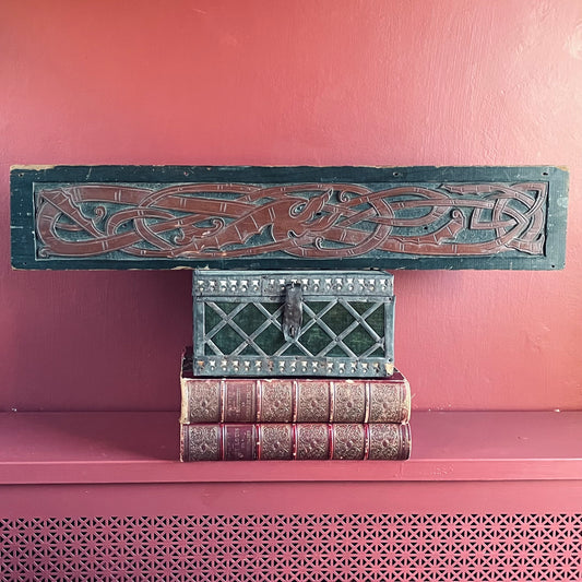 Antique Carved Wood Celtic Dragon Panel