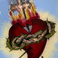 Antique Sacred Heart of Mary & Jesus | Reverse Glass Painting with Tinsel Foil