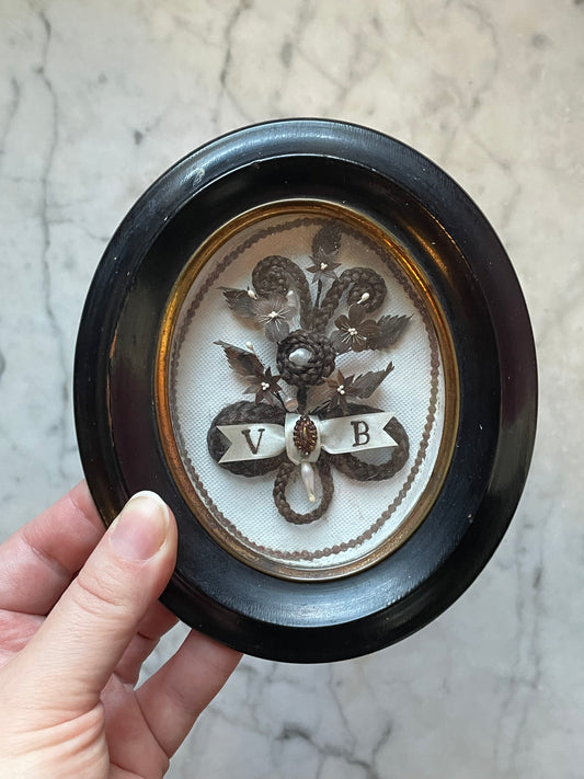Antique French Hair Work Memorial | 1871