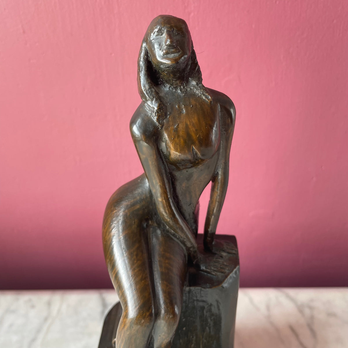 Vintage Carved Wood Nude Statuette