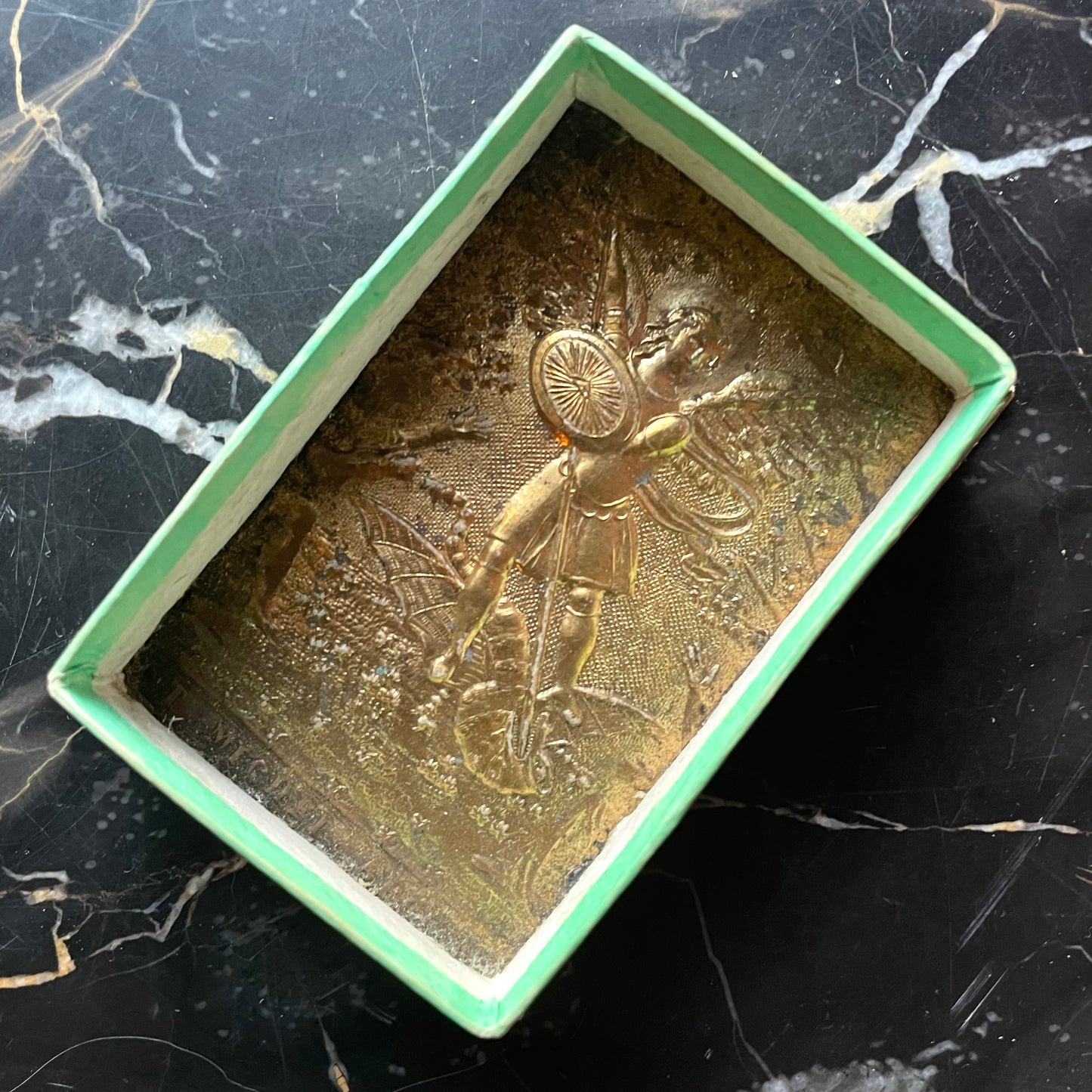 Antique Glass Box with Archangel Michael