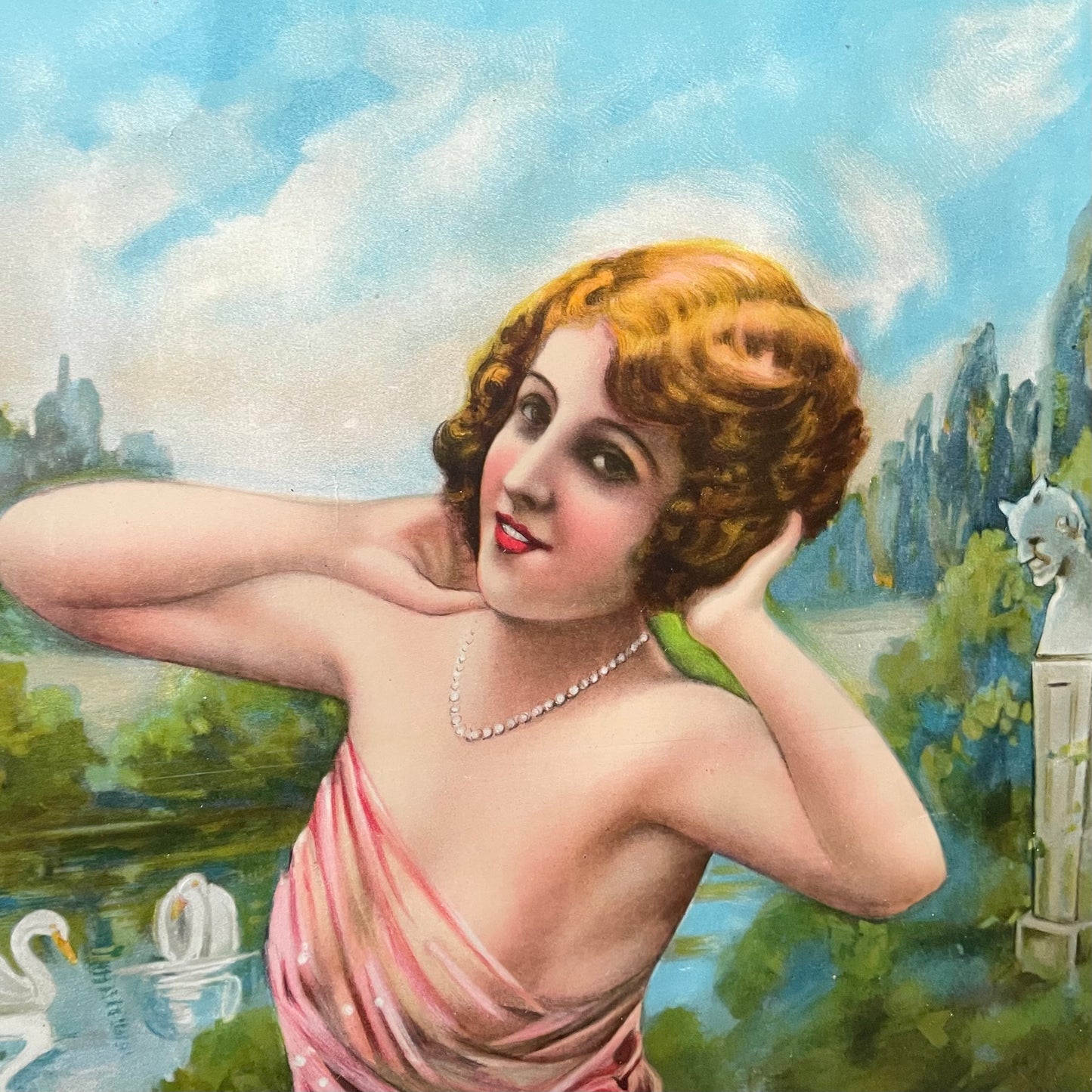 Girl & the Devil | Antique 1929 Lithograph Print