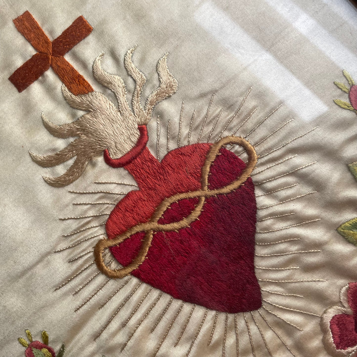 Antique Sacred Heart Embroidery on Silk