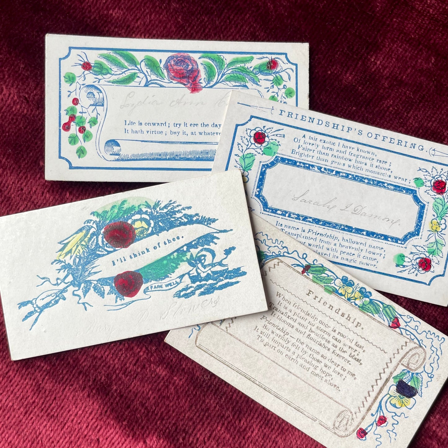Early Victorian Hand Colored Calling Cards
