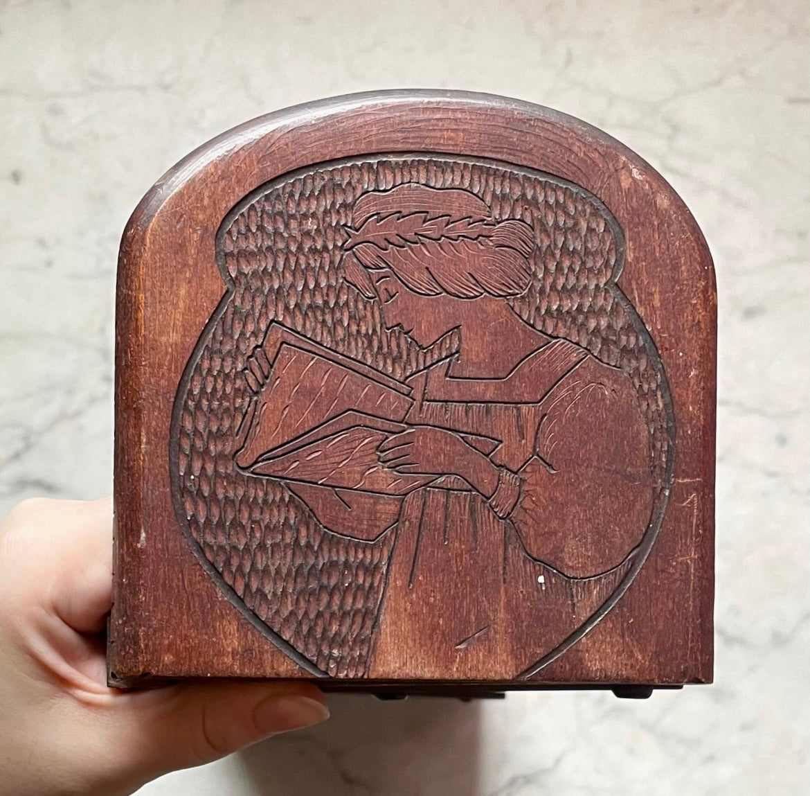 Antique Pyrography Book Rack with Edward Bulwer Lytton Quote