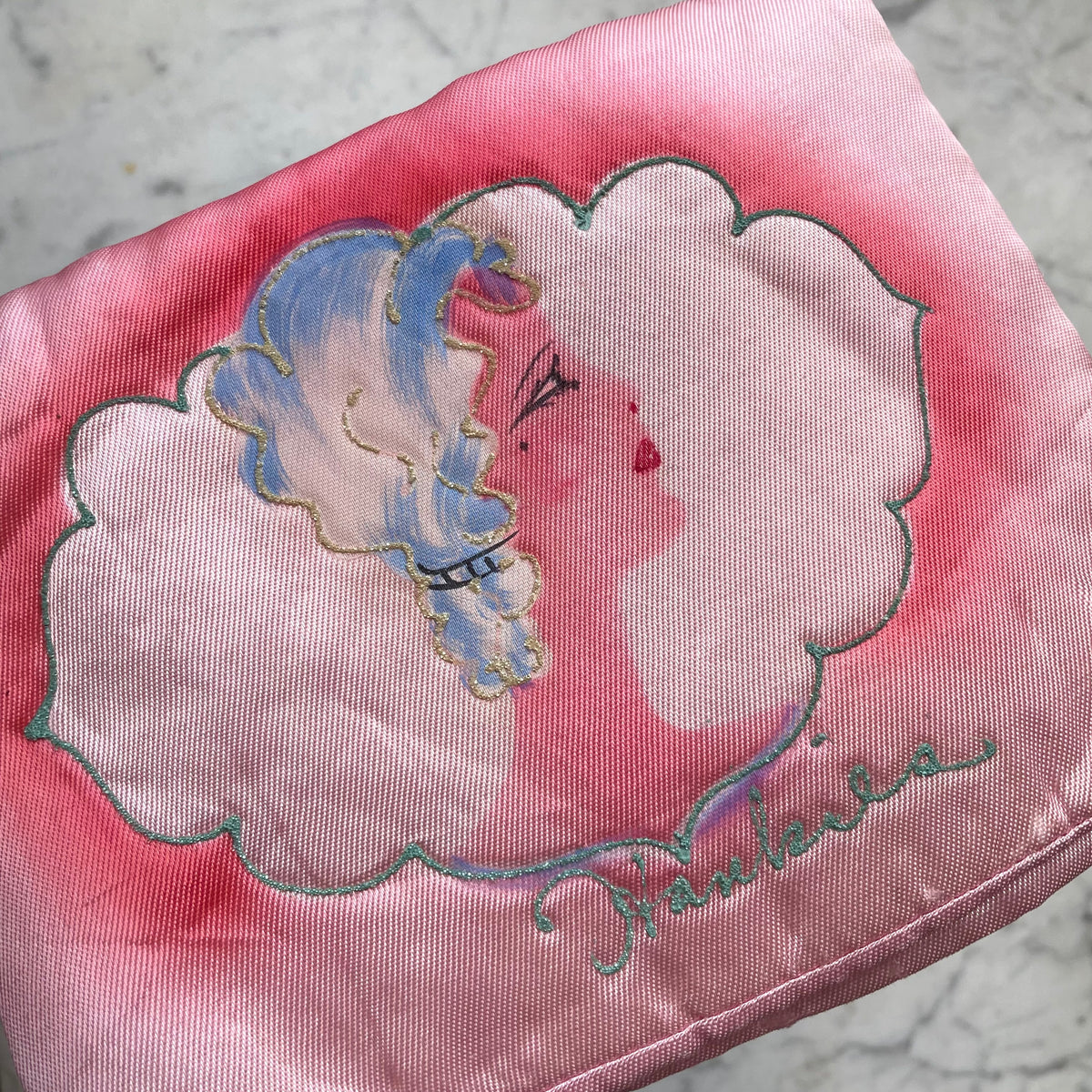 Antique 1930s Pink Satin Handkerchief Holder