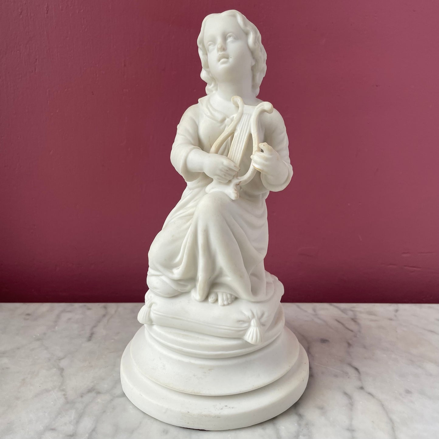 Praying Child with Harp | Victorian Parian Figure