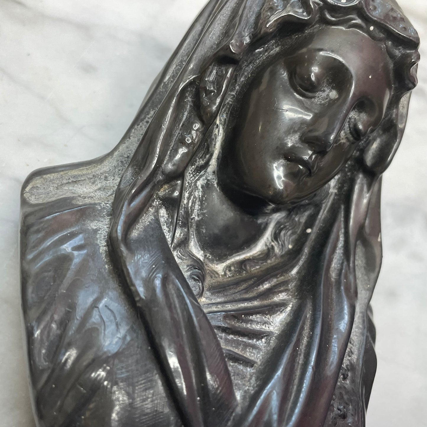 Victorian Christ & Mary Metal Busts