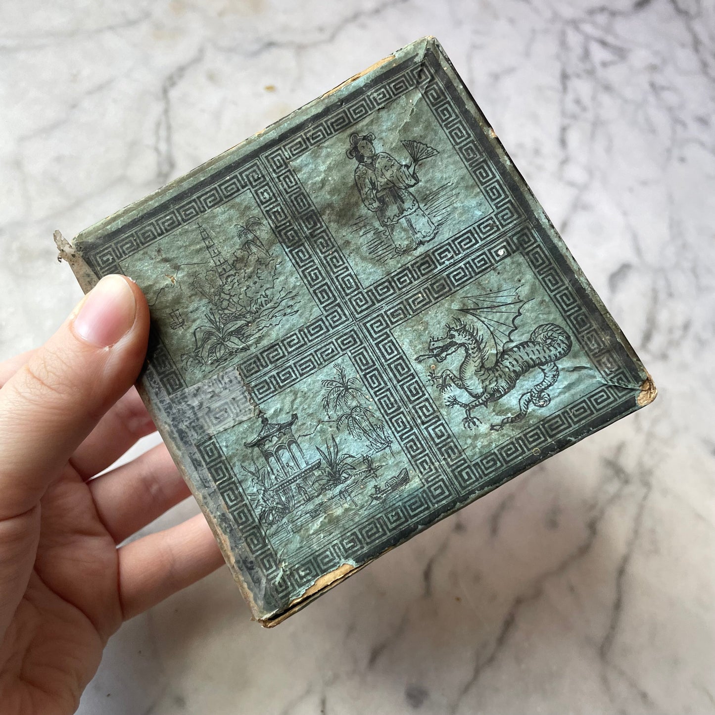 Antique Chinese Paper Flowers in Collar Box