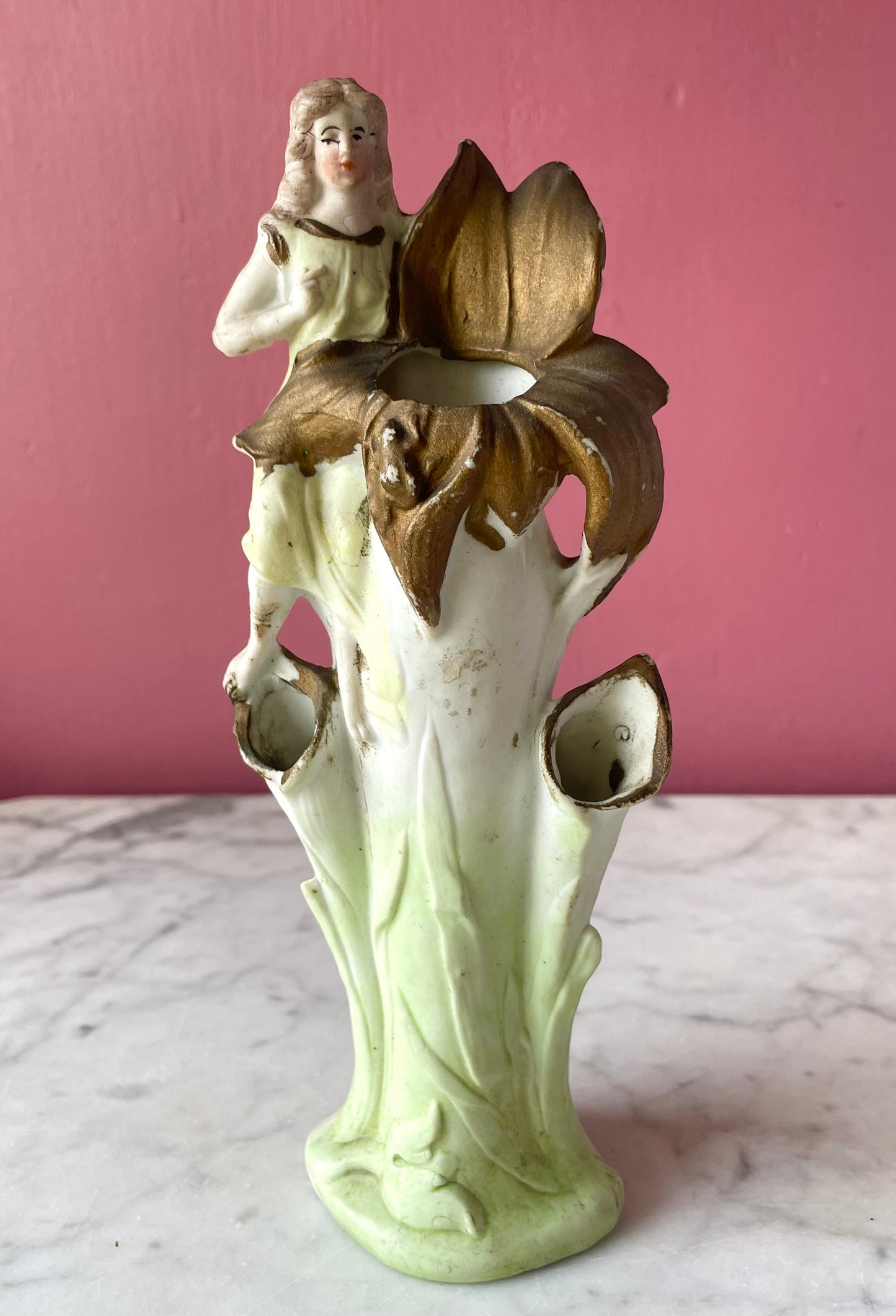 Victorian Aesthetic Movement Bisque Vase with Sunflower