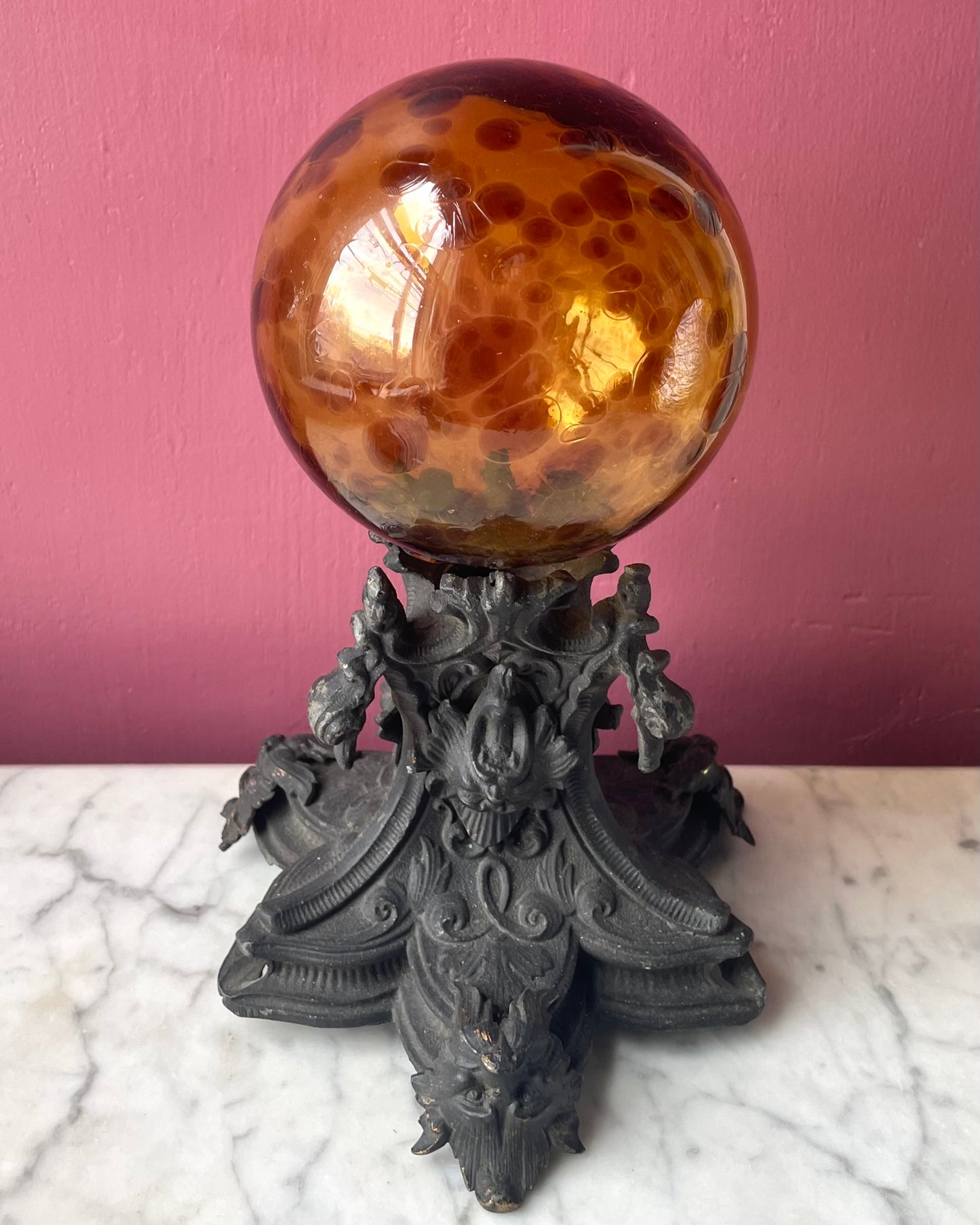 Antique Witch Ball on Victorian Gothic Base