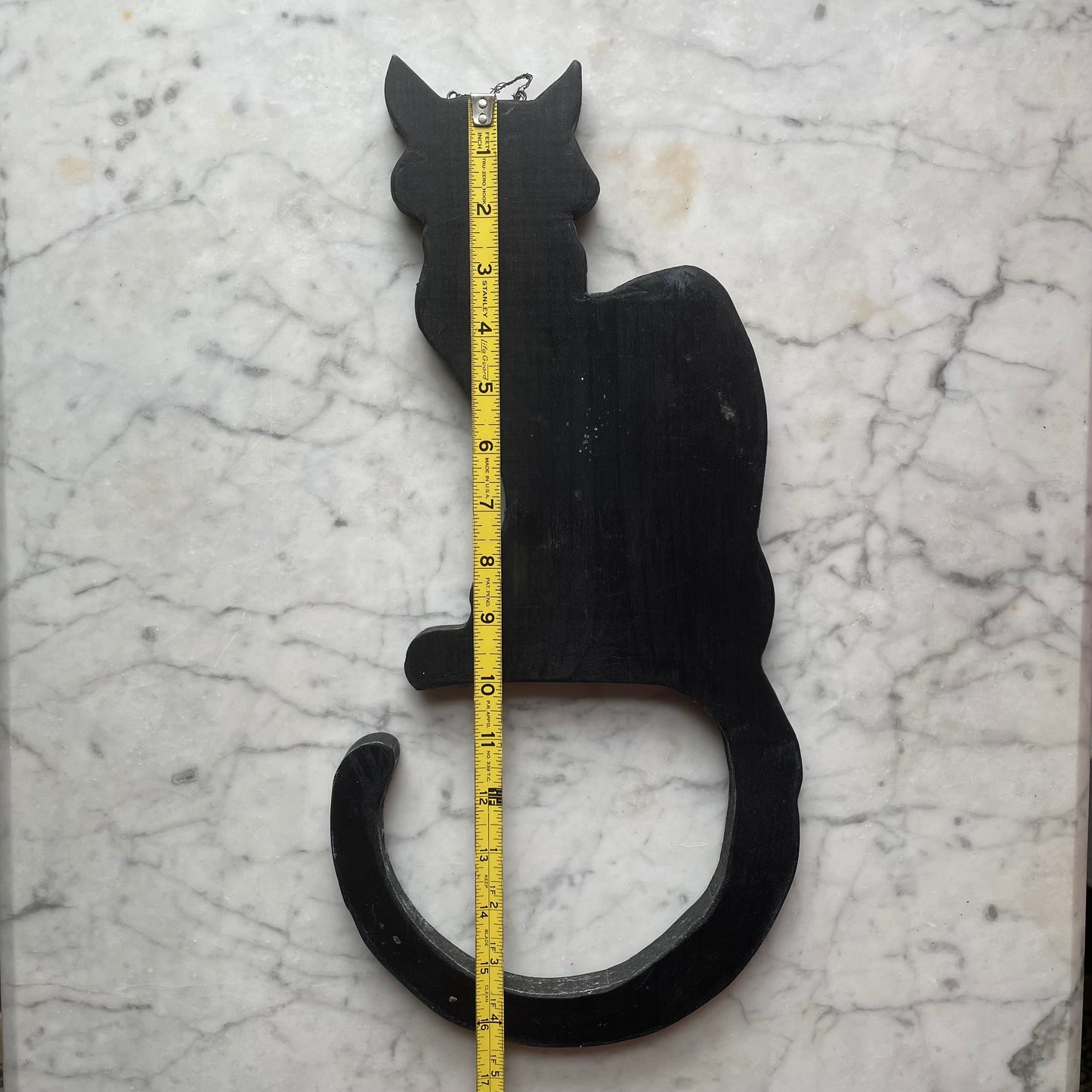 Vintage Folk Art Chat Noir Wooden Wall Hanger