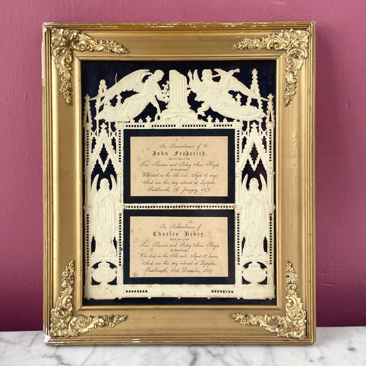 Victorian Diecut Memorial for Two Babies