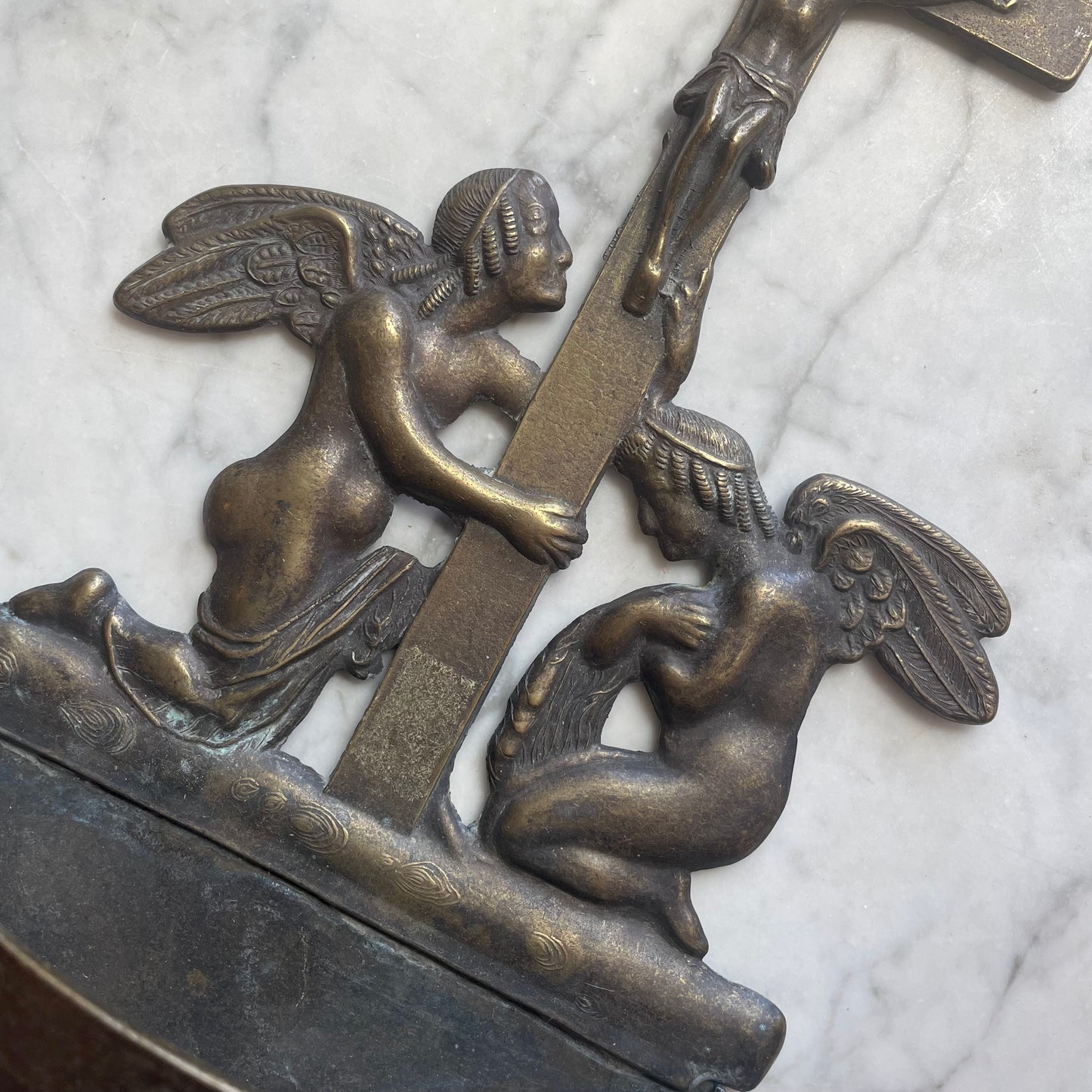 Antique Brass Holy Water Font with Angels