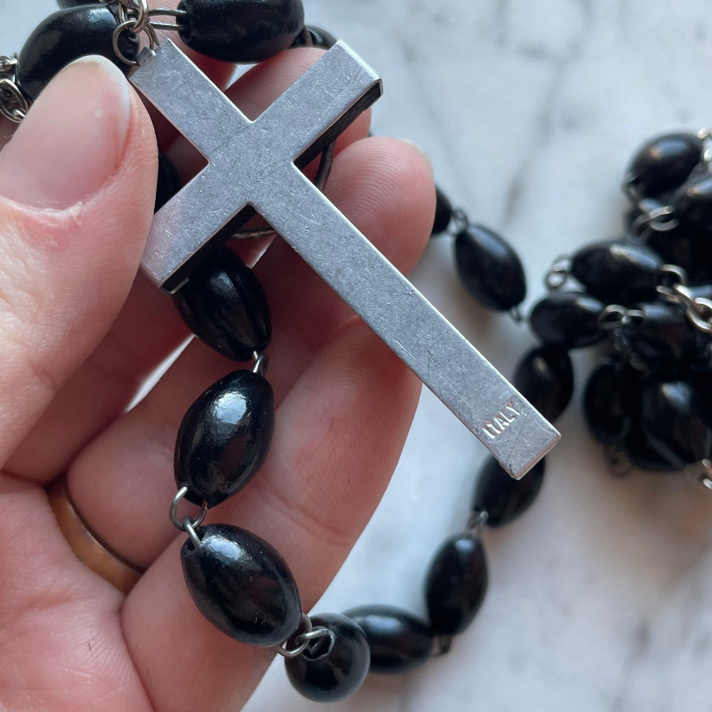 Vintage Oversized Ebonized Wood Rosary
