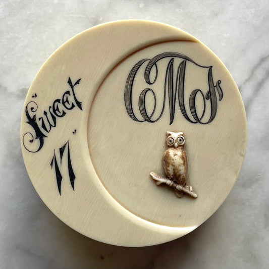 Antique Celluloid Owl Moon Presentation Box | Dennison