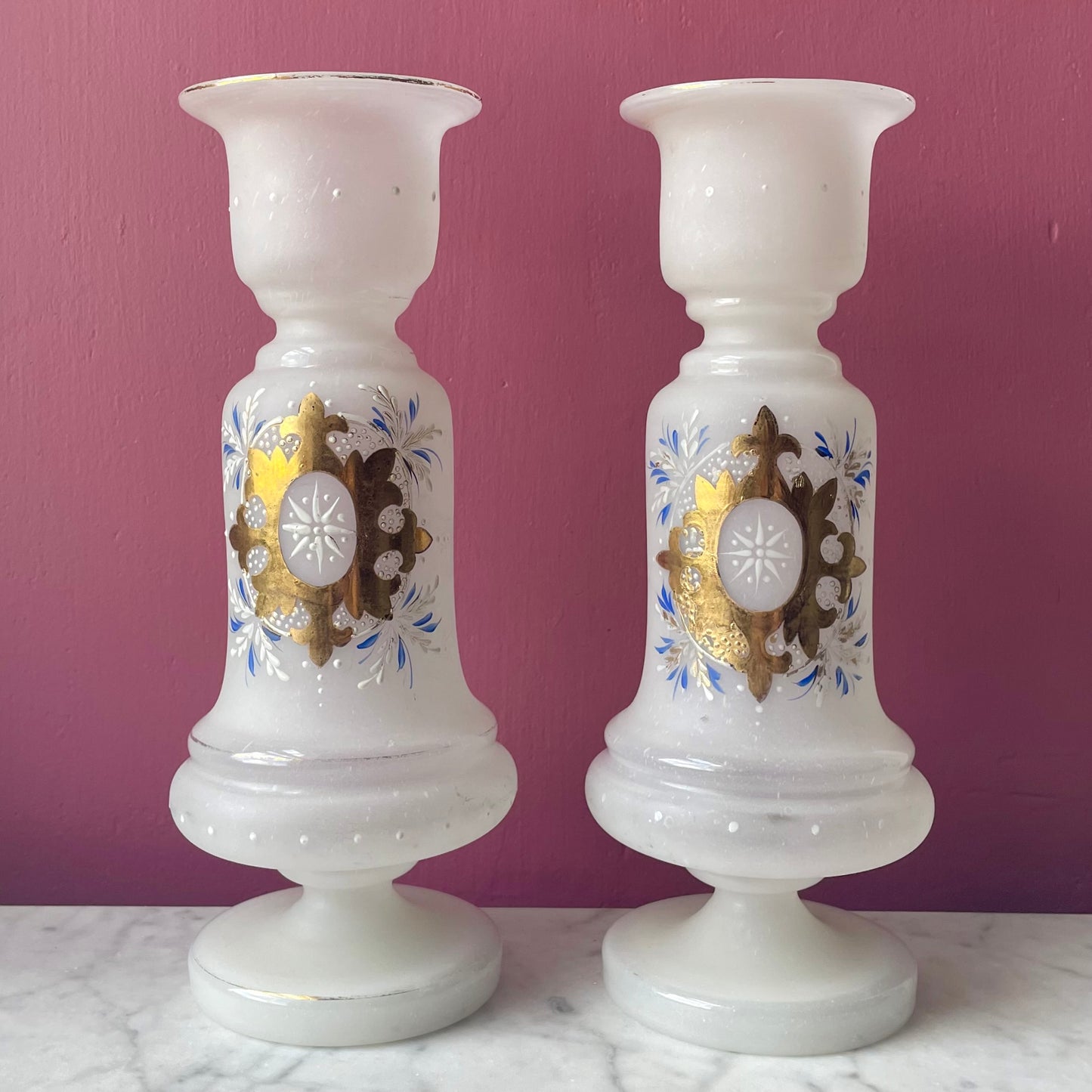 Victorian White Bristol Glass Vases