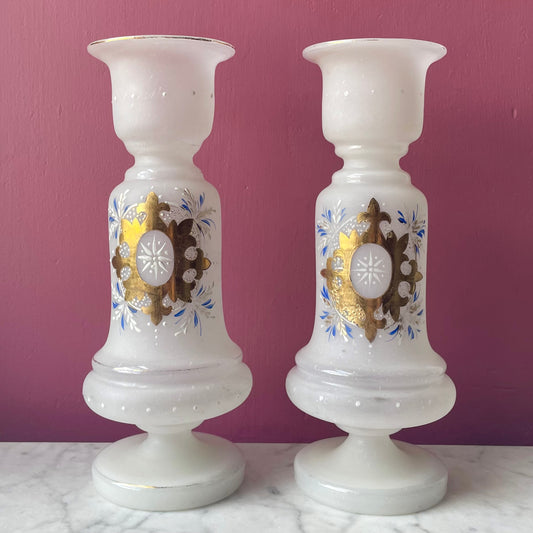 Victorian White Bristol Glass Vases