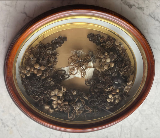 Victorian Hair Wreath in Oval Shadow Box