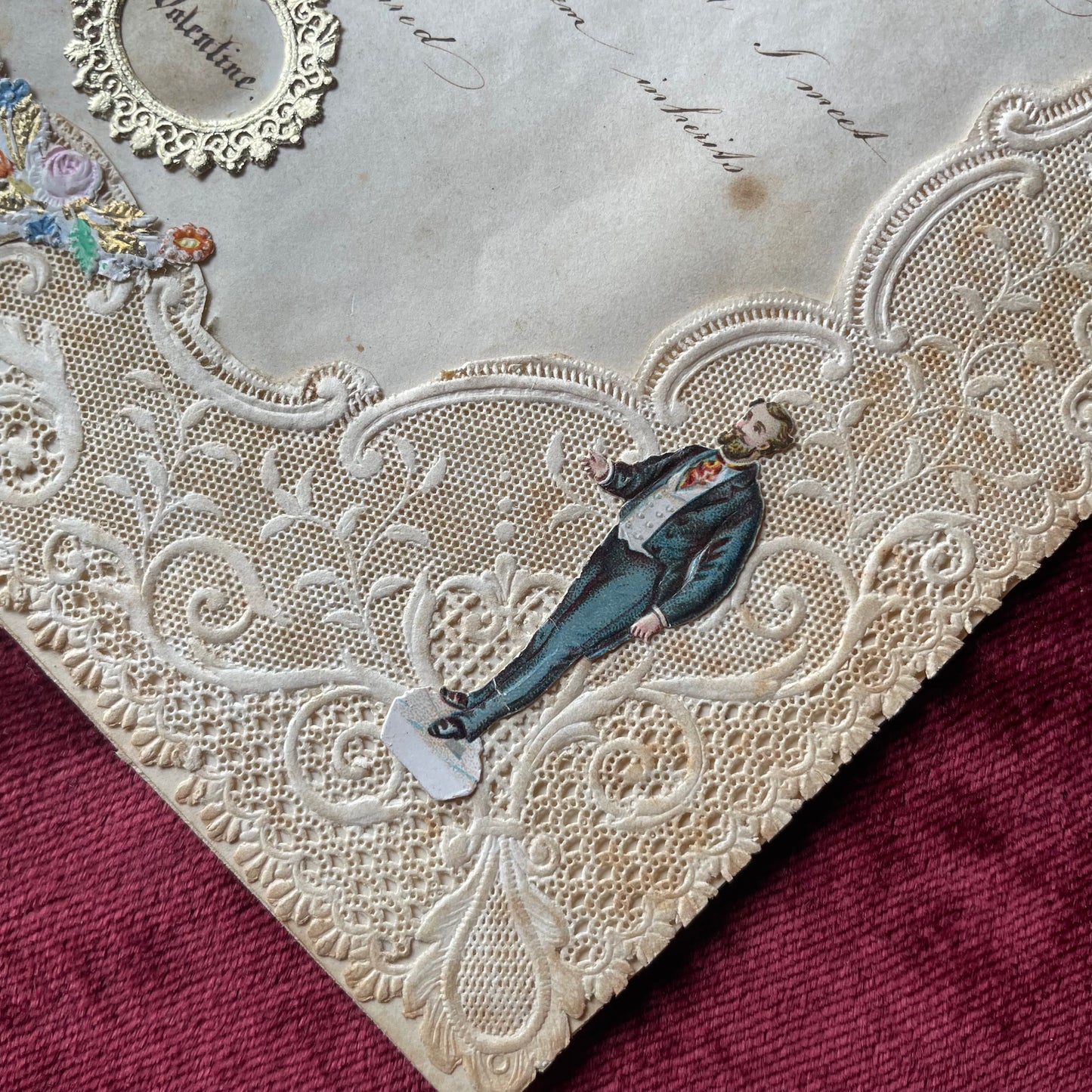 Victorian Quarto Valentine with Lace Paper and Hand Writing