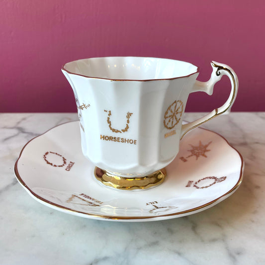 Vintage Fortune Telling Tea Cup & Saucer | Red Rose for Taylor & Kent | Cup No. 3