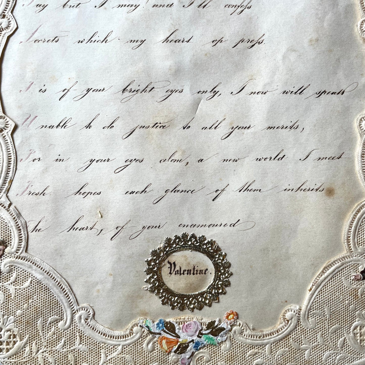 Victorian Quarto Valentine with Lace Paper and Hand Writing