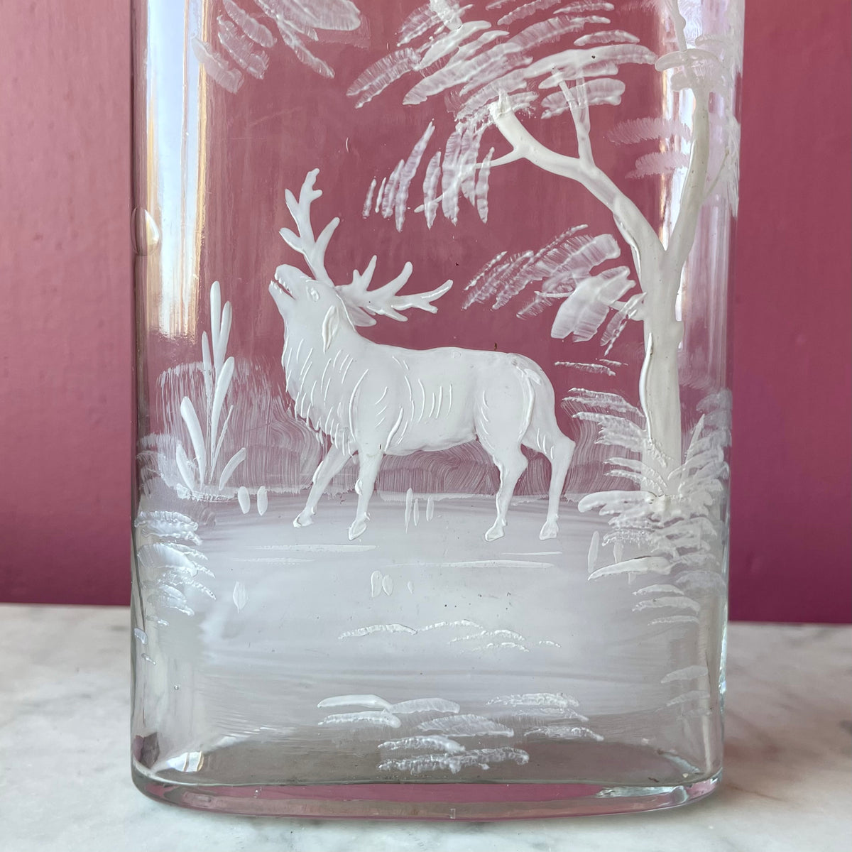 Antique Whiskey Bottle with White Enameled Deer