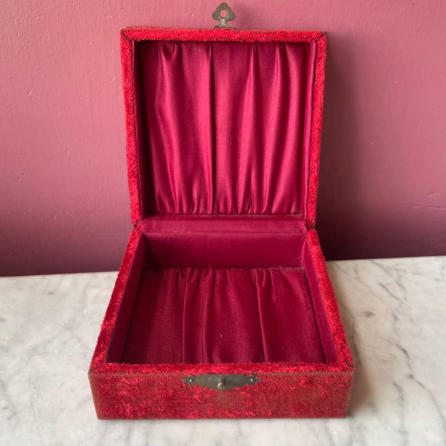 Victorian Red Velvet Handkerchief Box