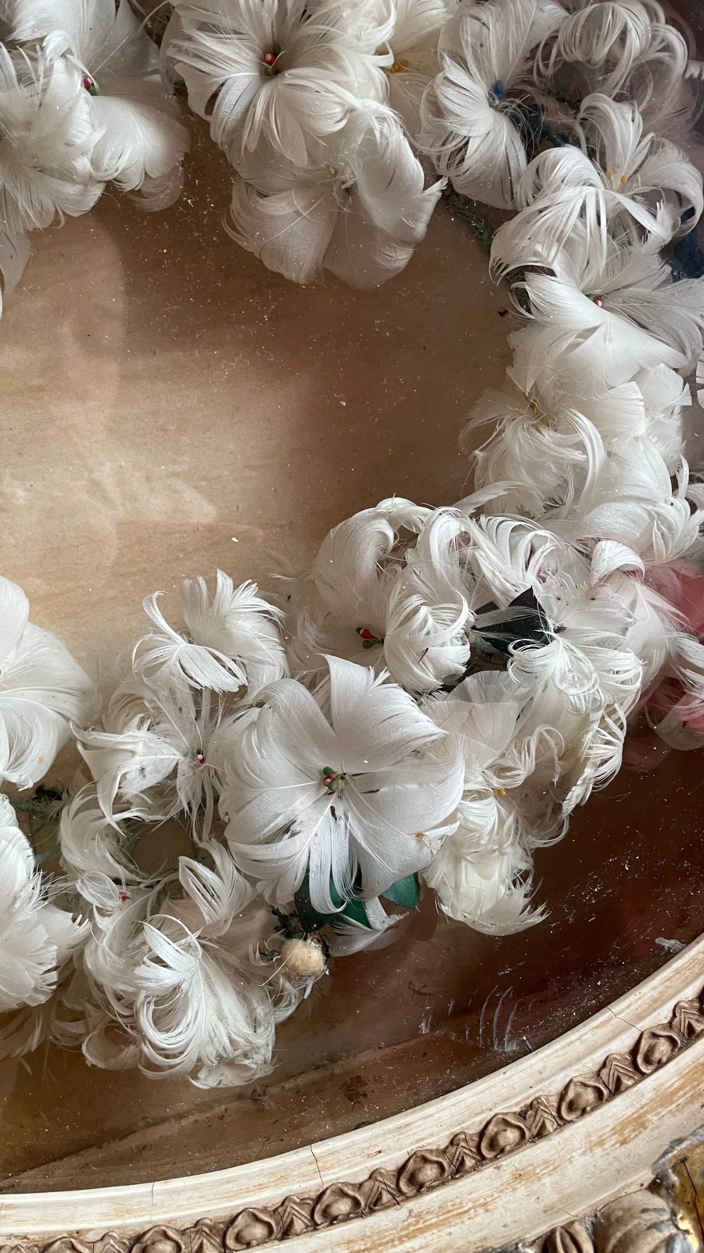 Victorian Feather Work Wreath in Original Shadow Box