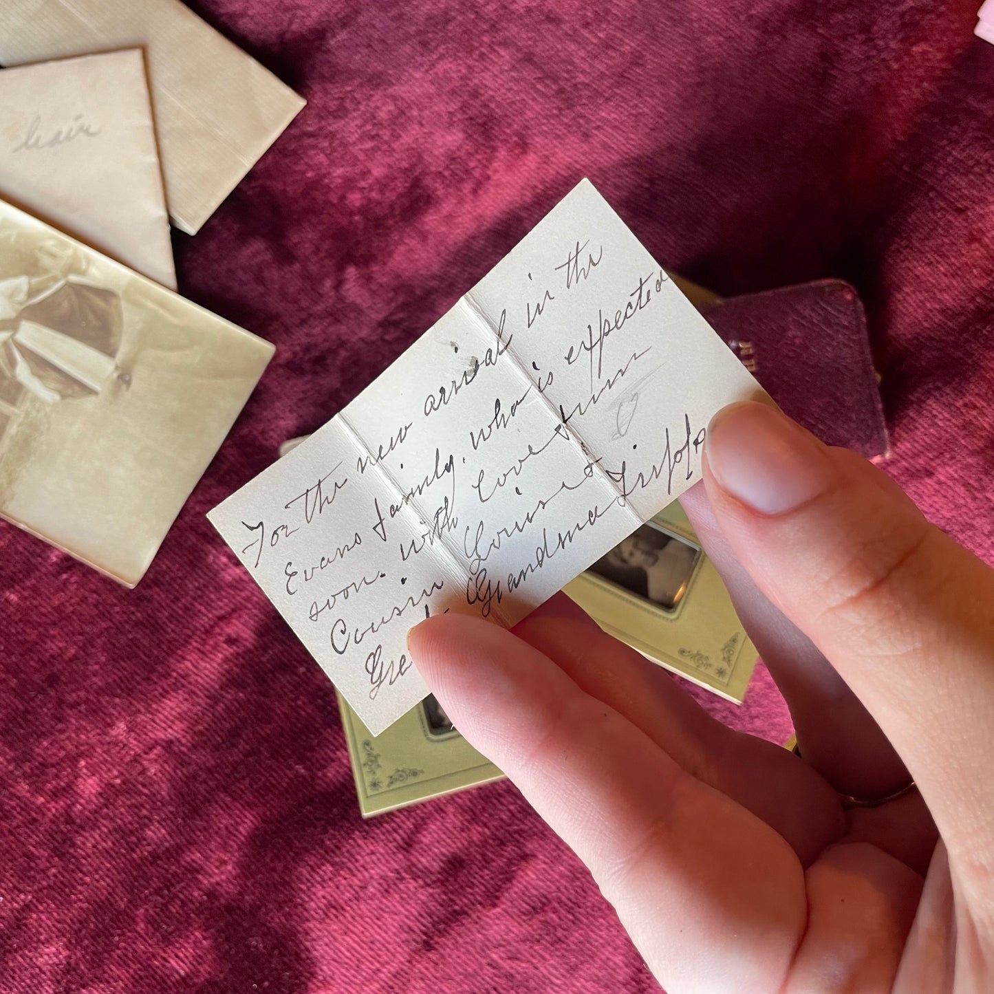 Antique Keepsake Box with Locks of Hair, Photos & Miniature Book