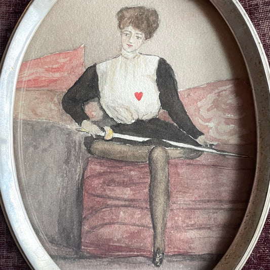 Escrimeuse | Antique Female Fencer Watercolor Painting