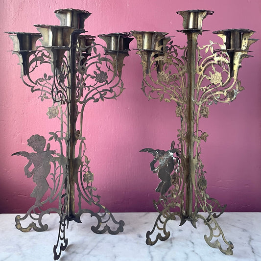 1930s Rose & Cupid Candelabras