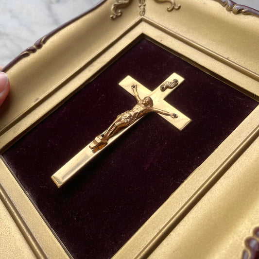 Vintage Framed Crucifix on Velvet