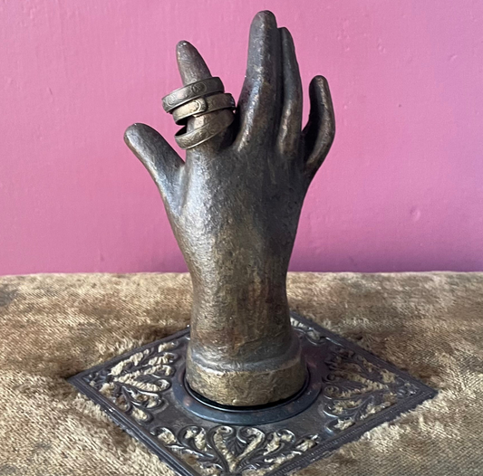 Victorian Cast Iron Hand Shaped Paperweight with Rings