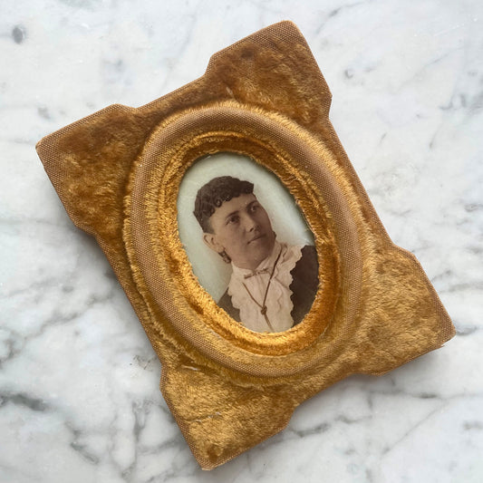Victorian Photo on Curved Glass in Velvet Frame