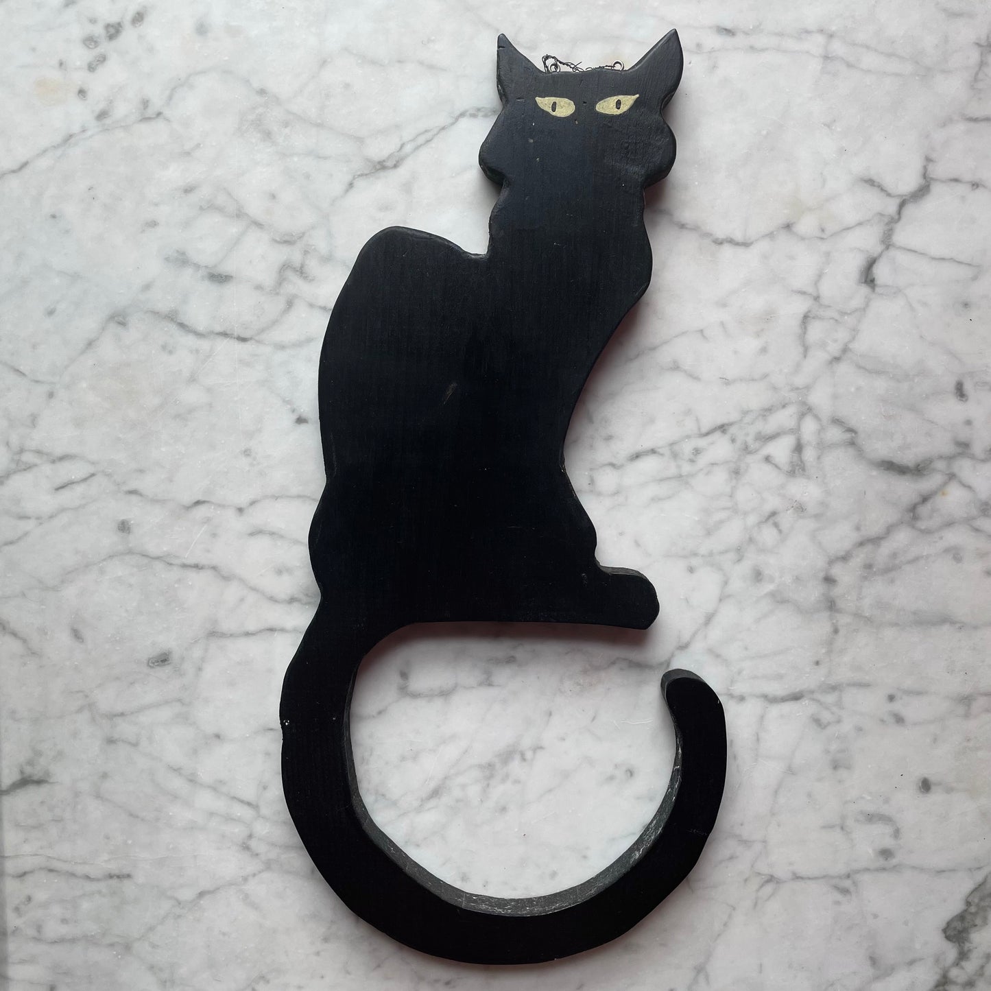 Vintage Folk Art Chat Noir Wooden Wall Hanger